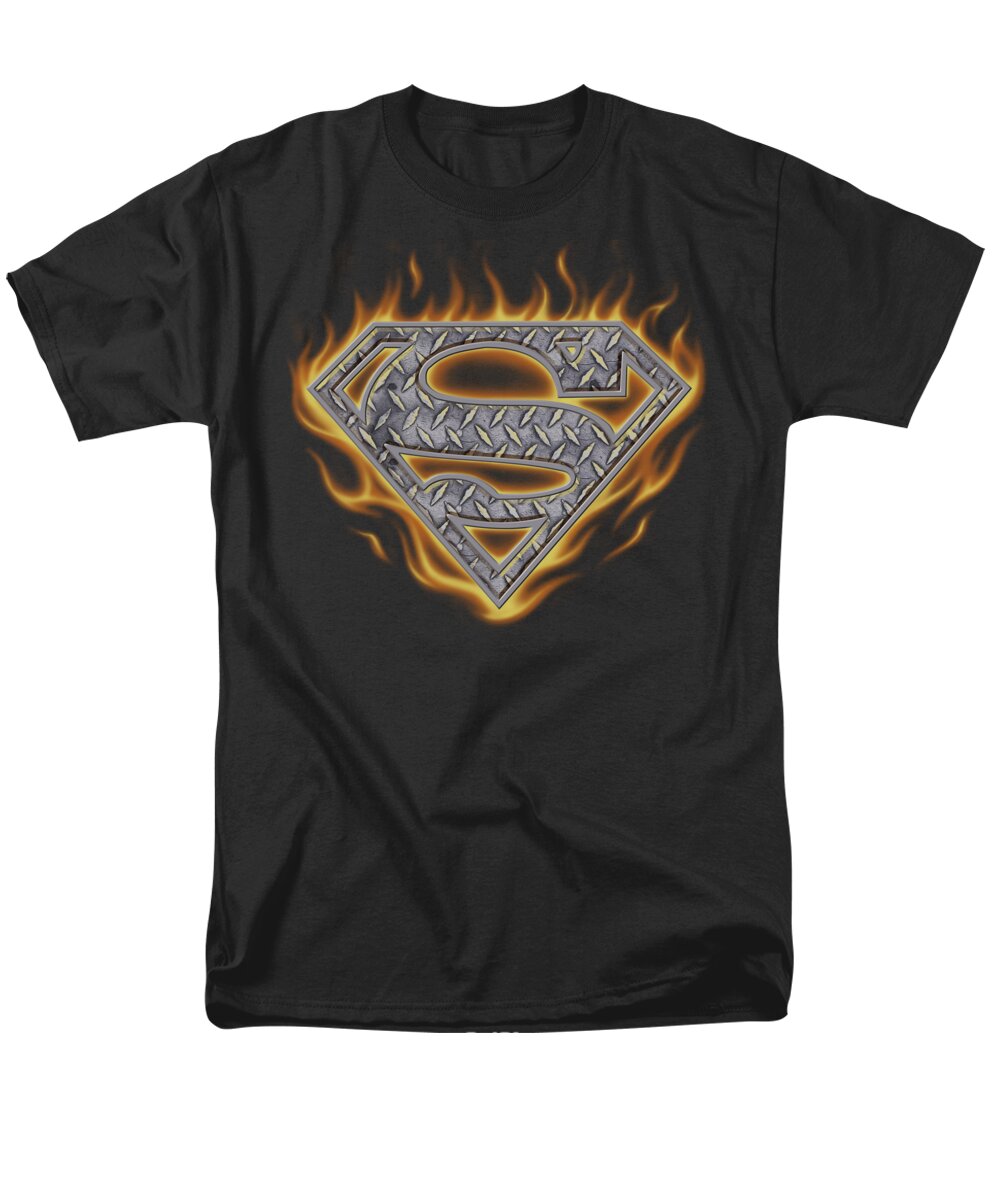 Superman Men's T-Shirt (Regular Fit) featuring the digital art Superman - Steel Fire Shield by Brand A
