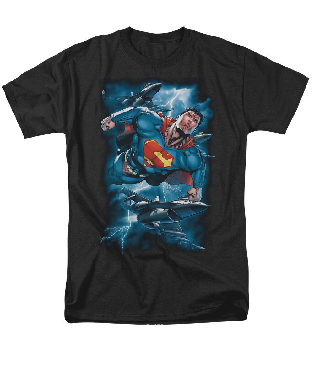 Superman Men's T-Shirt (Regular Fit) featuring the digital art Superman - Stormy Flight by Brand A