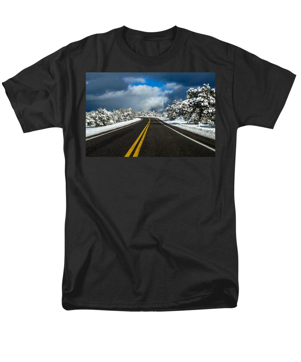  Men's T-Shirt (Regular Fit) featuring the photograph Arizona Snow Road by Gregory Daley MPSA