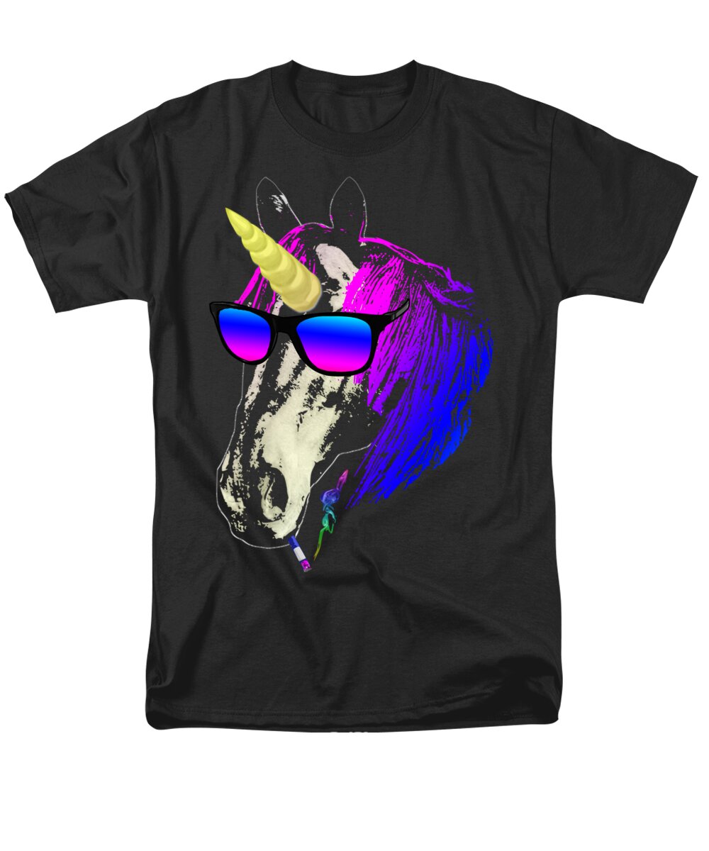 Unicorn Men's T-Shirt (Regular Fit) featuring the mixed media Cool Unicorn With Sunglasses by Megan Miller