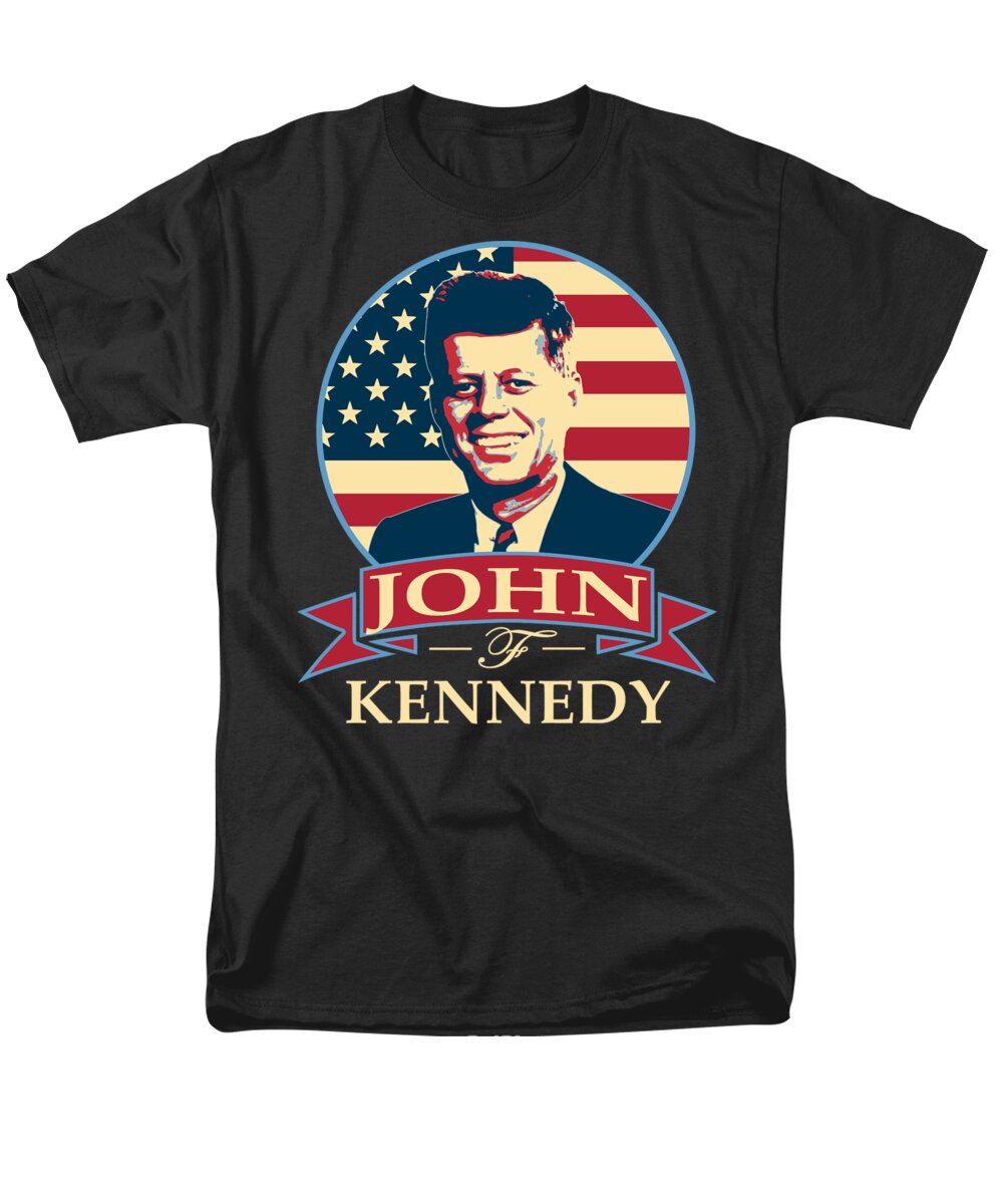 Jfk Men's T-Shirt (Regular Fit) featuring the digital art John F Kennedy American Banner Pop Art by Megan Miller