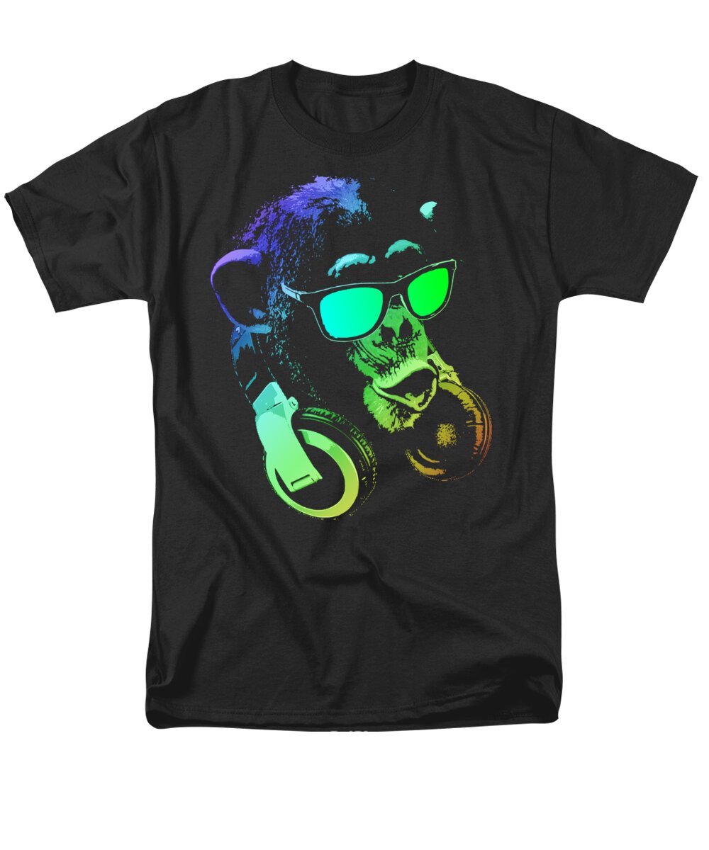 Monkey Men's T-Shirt (Regular Fit) featuring the mixed media Monkey DJ Neon Light by Filip Schpindel
