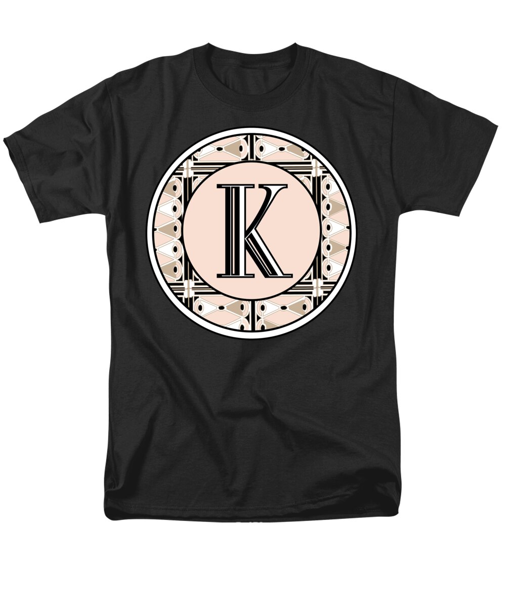 Art Deco Men's T-Shirt (Regular Fit) featuring the digital art Pink Champagne Deco Monogram K by Cecely Bloom