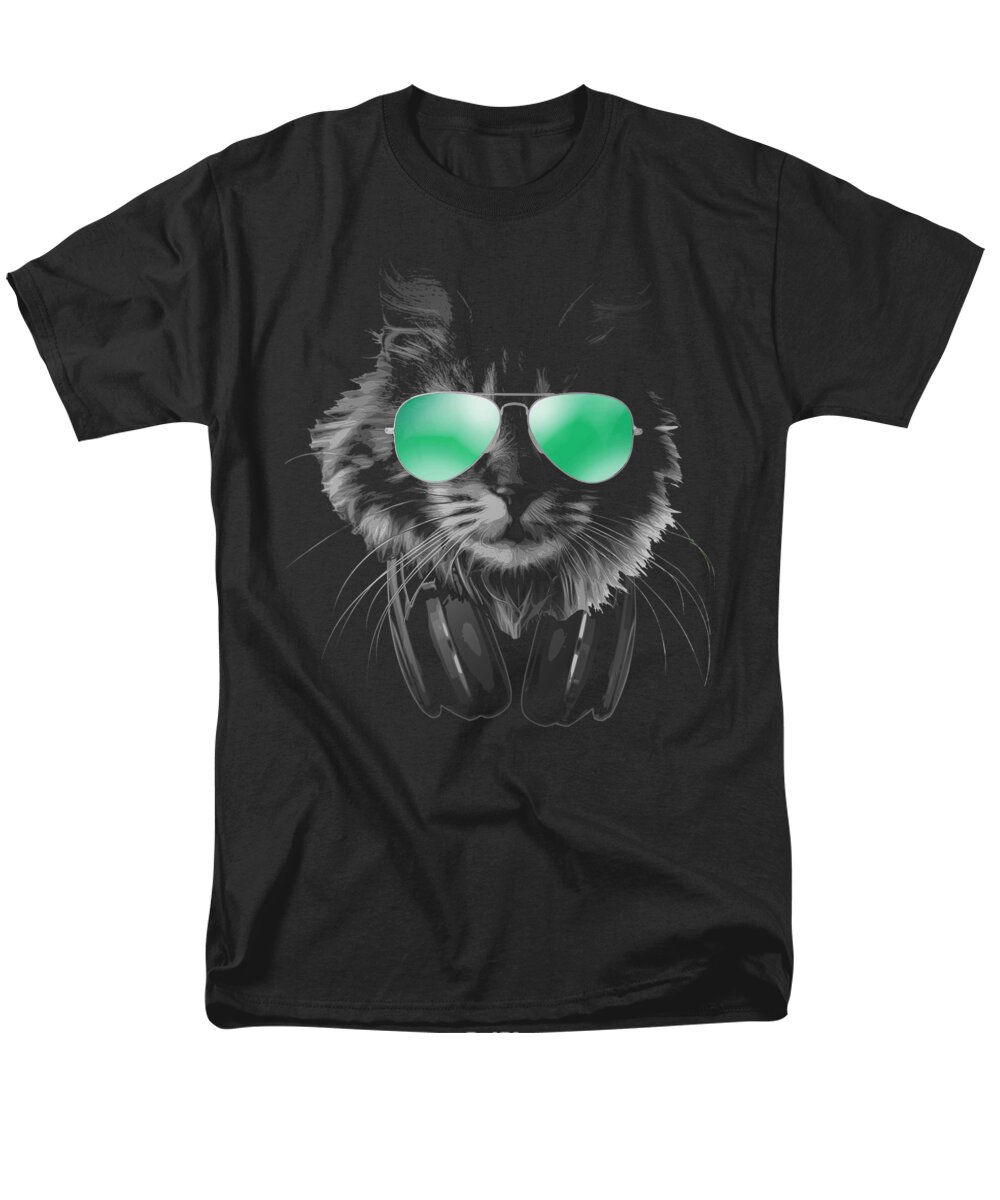 Cat Men's T-Shirt (Regular Fit) featuring the digital art Dj Furry Cat by Megan Miller