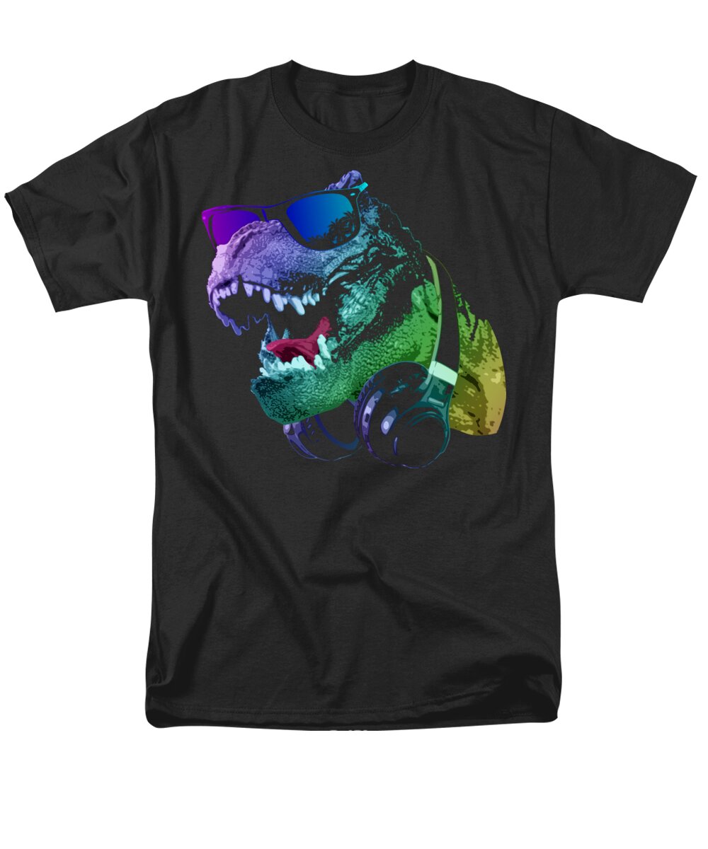 T Rex Men's T-Shirt (Regular Fit) featuring the digital art DJ T-Rex by Megan Miller