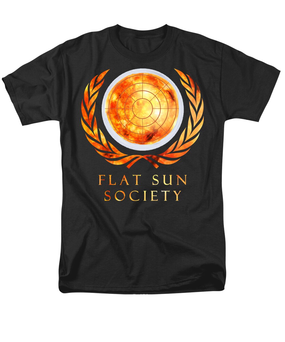 Flat Earth Men's T-Shirt (Regular Fit) featuring the digital art Flat Sun Society by Megan Miller