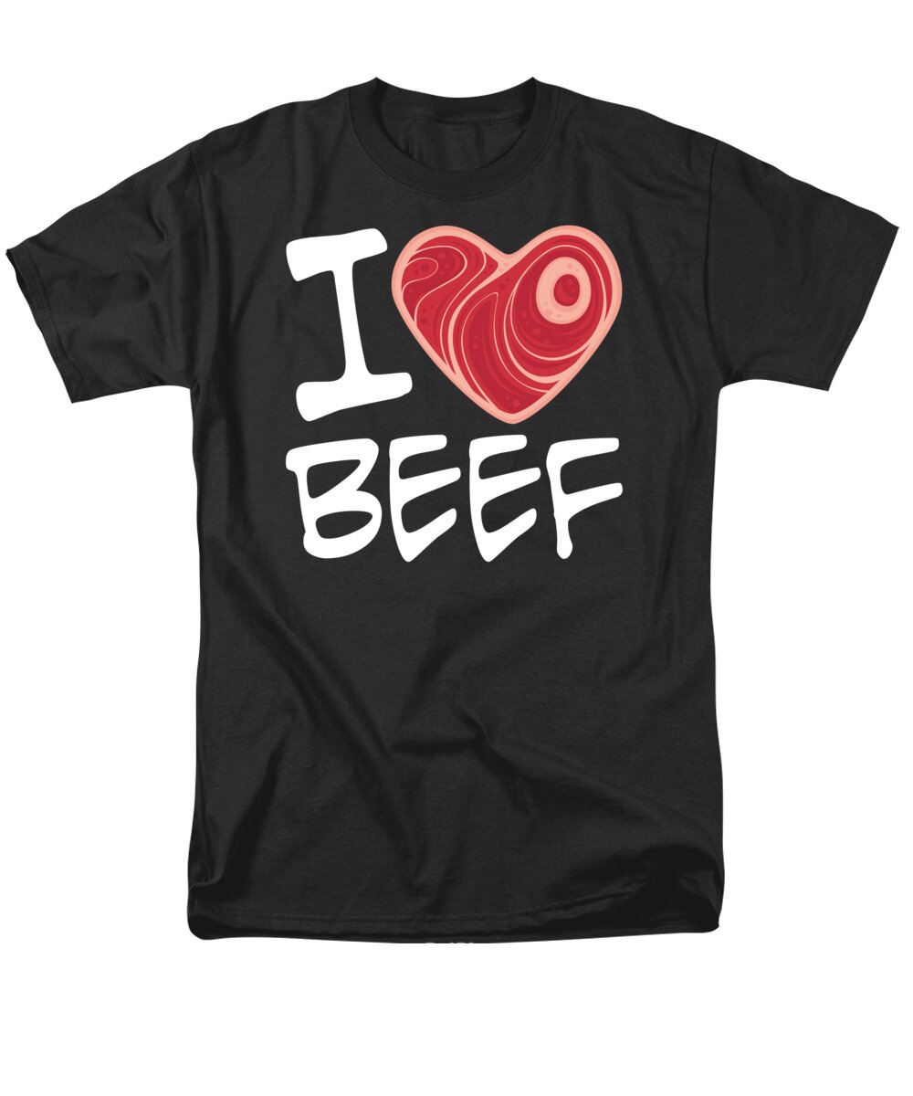 Meat Men's T-Shirt (Regular Fit) featuring the digital art I Love Beef - White Text Version by John Schwegel