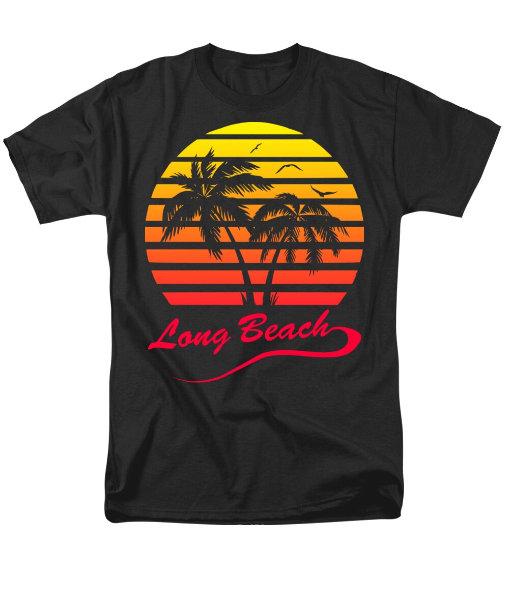 Sunset Men's T-Shirt (Regular Fit) featuring the digital art Long Beach Sunset by Megan Miller