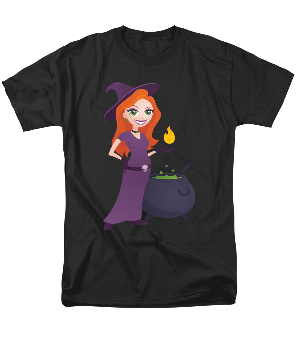 Beautiful Men's T-Shirt (Regular Fit) featuring the digital art Pretty Witch with Cauldron by John Schwegel