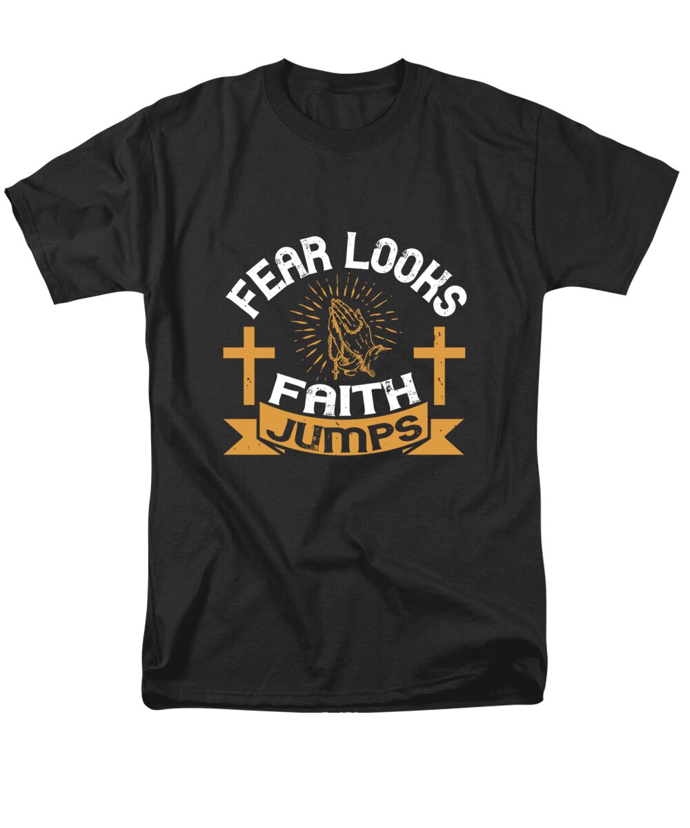 Christianity Men's T-Shirt (Regular Fit) featuring the digital art Fear looks faith jumps by Jacob Zelazny