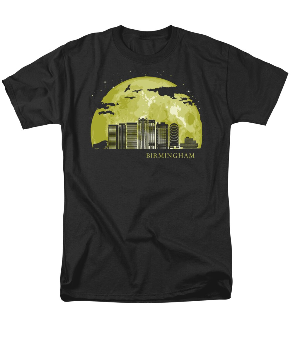 Birmingham Men's T-Shirt (Regular Fit) featuring the digital art BIRMINGHAM England Moon Light Night Stars Skyline by Filip Schpindel