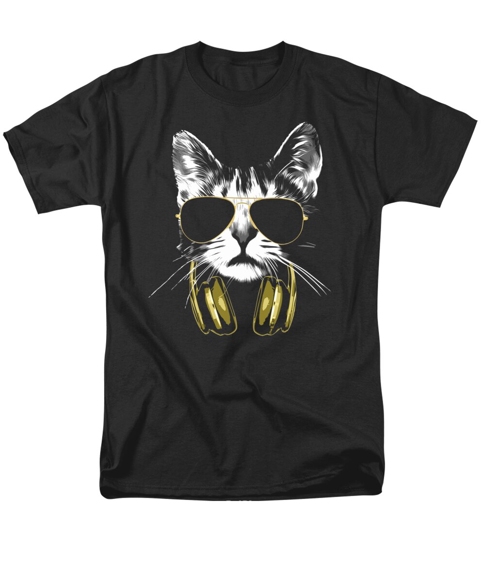 Dj Men's T-Shirt (Regular Fit) featuring the digital art Dj Cat Bling Bling by Filip Schpindel