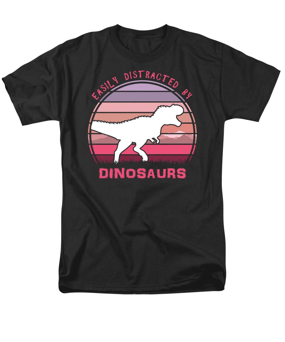 Easily Men's T-Shirt (Regular Fit) featuring the digital art Easily Distracted By Dinosaurs Pink Sunset by Megan Miller