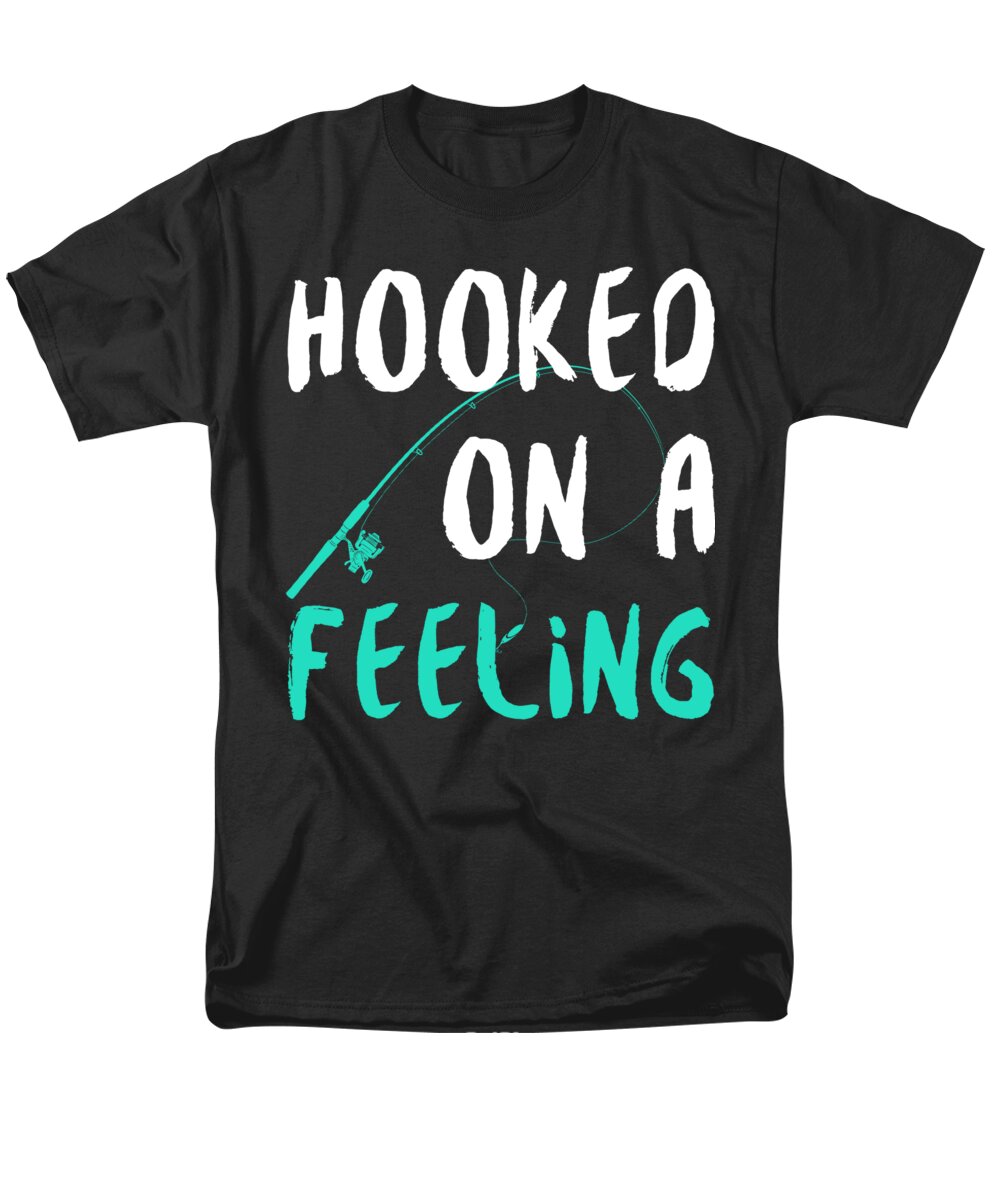 Fishing Puns Men's T-Shirt (Regular Fit) featuring the digital art Hooked on a feeling by Jacob Zelazny