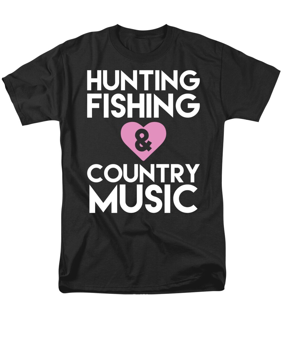 Fishing Puns Men's T-Shirt (Regular Fit) featuring the digital art Hunting Fishing and Country Music by Jacob Zelazny