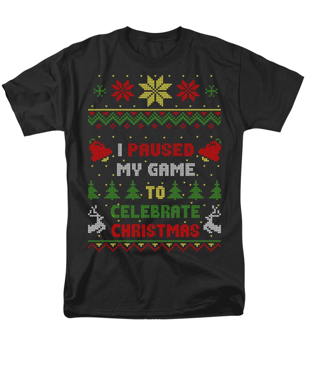 Santa Men's T-Shirt (Regular Fit) featuring the digital art I Paused My Game To Celebrate Christmas Ugly Sweater Style by Megan Miller