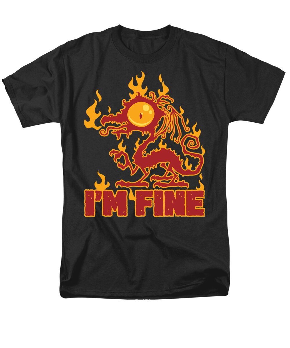 Black Men's T-Shirt (Regular Fit) featuring the digital art I'm Fine Burning Dragon by John Schwegel