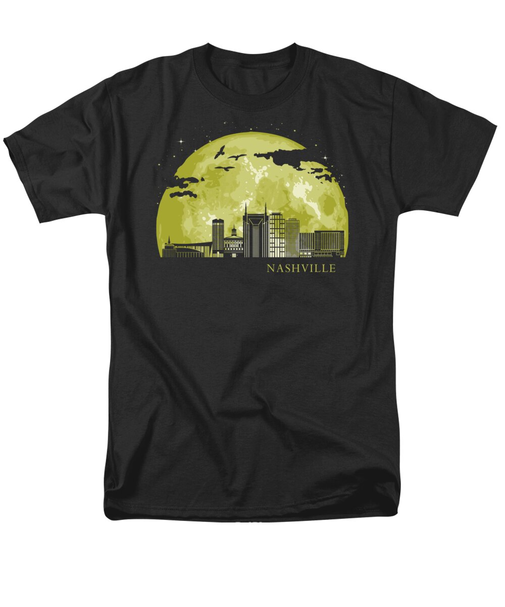 Tennessee Men's T-Shirt (Regular Fit) featuring the digital art NASHVILLE Moon Light Night Stars Skyline by Megan Miller