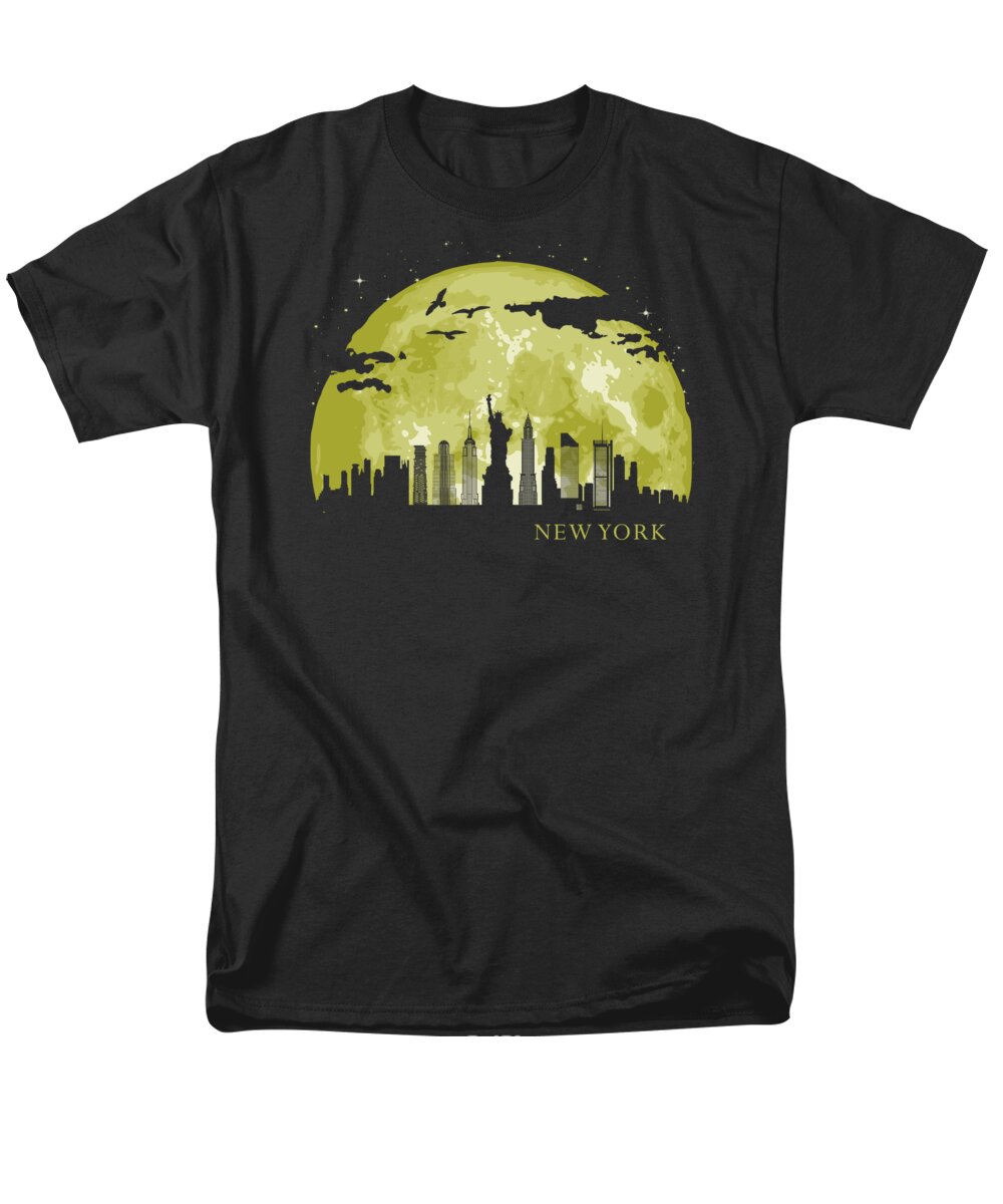 Manhattan Men's T-Shirt (Regular Fit) featuring the digital art NEW YORK Moon Light Night Stars Skyline by Megan Miller