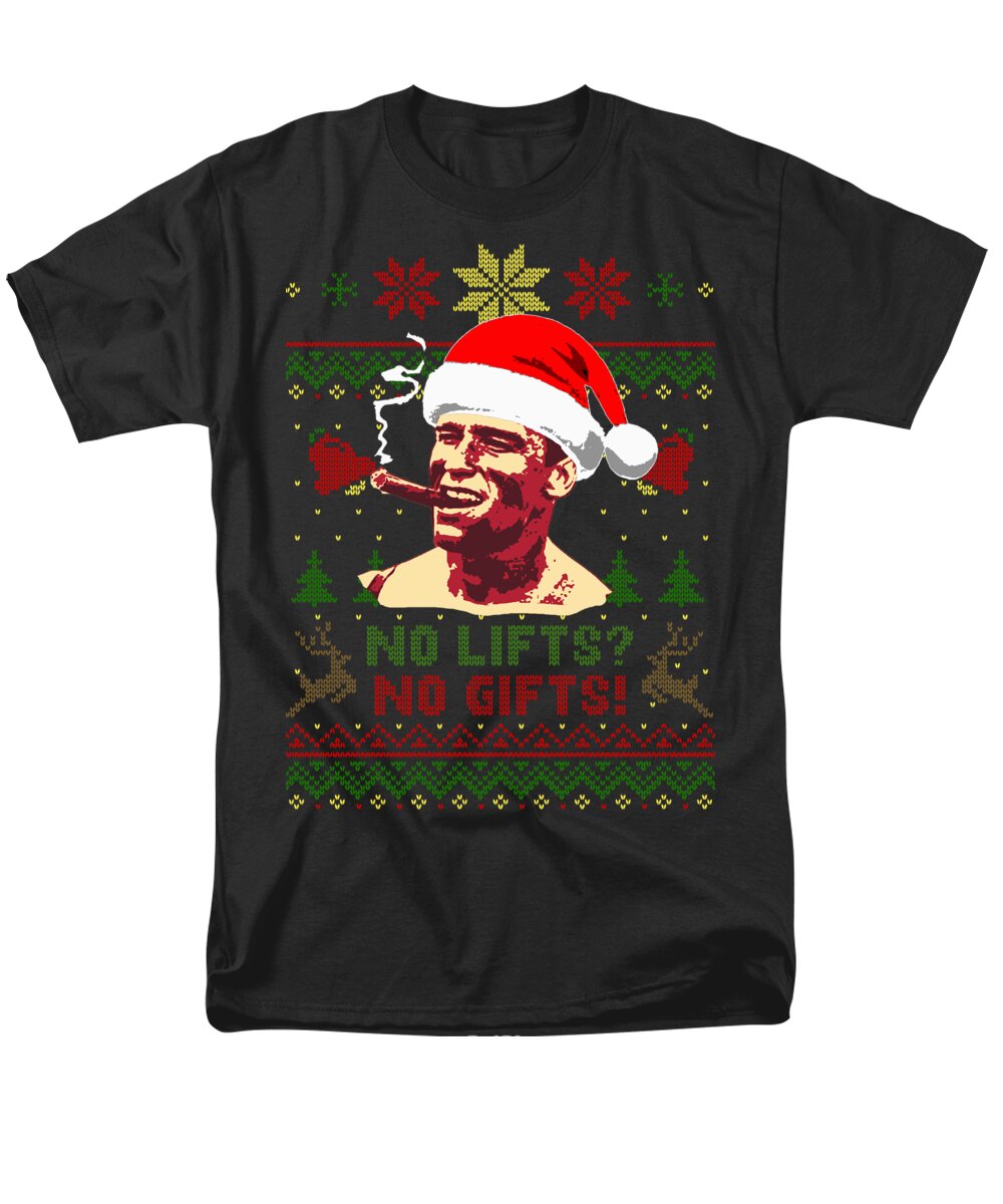 Santa Men's T-Shirt (Regular Fit) featuring the digital art No Lifts No Gifts Arnold Christmas by Filip Schpindel