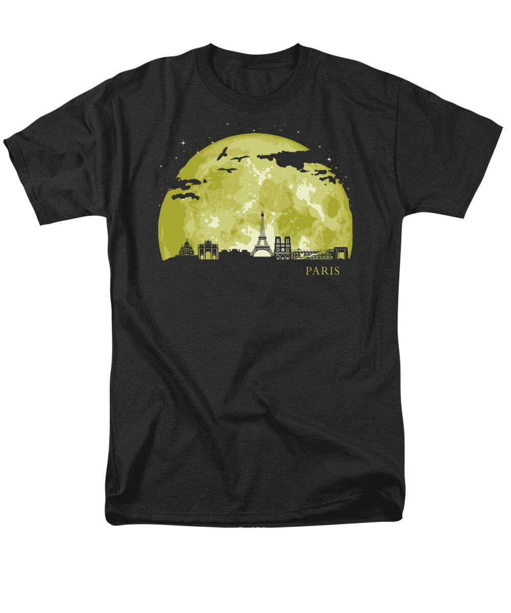 France Men's T-Shirt (Regular Fit) featuring the digital art PARIS Moon Light Night Stars Skyline by Filip Schpindel