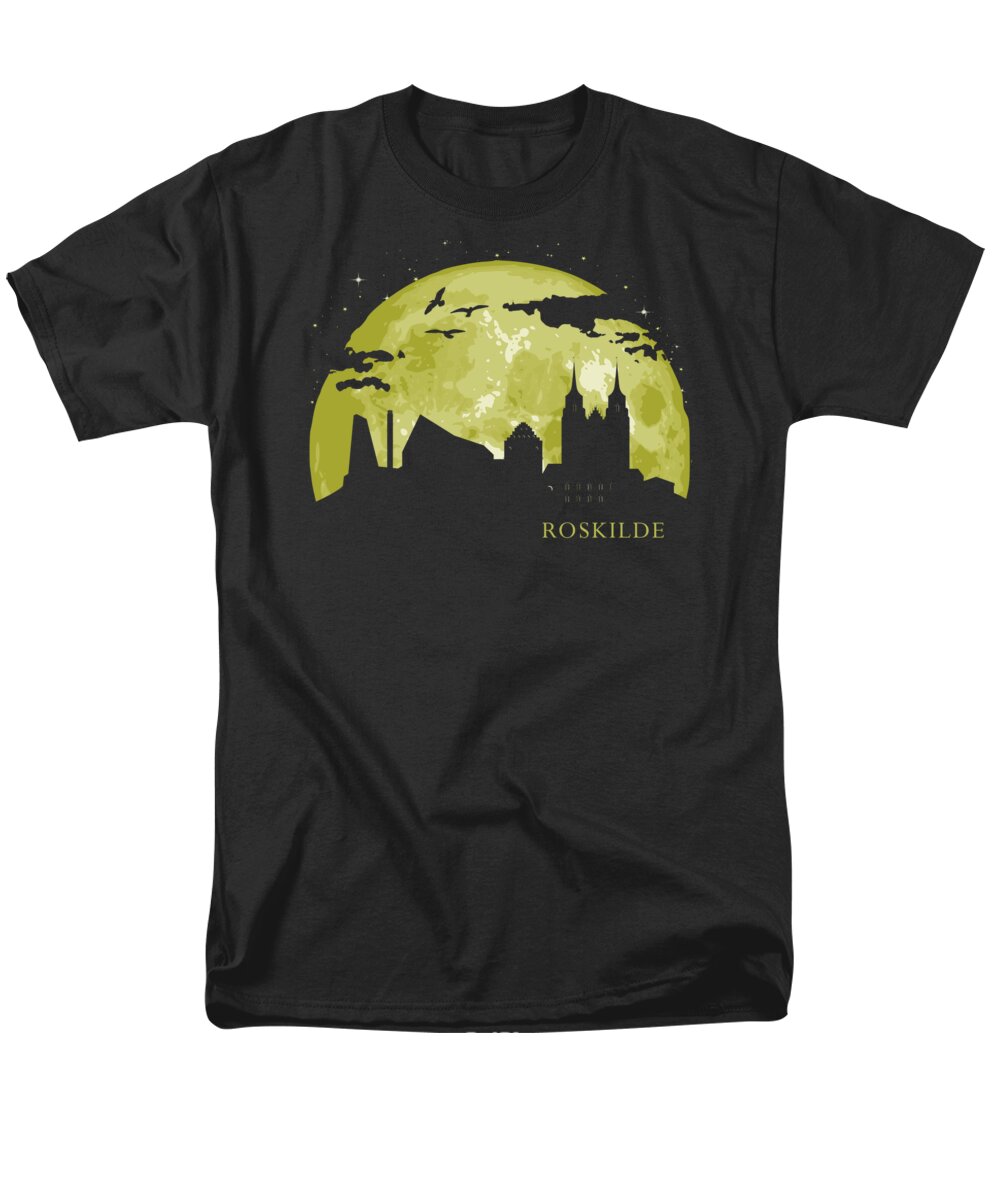 Denmark Men's T-Shirt (Regular Fit) featuring the digital art ROSKILDE Moon Light Night Stars Skyline by Filip Schpindel