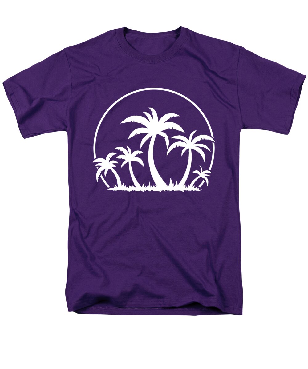Beach Men's T-Shirt (Regular Fit) featuring the digital art Palm Trees And Sunset in White by John Schwegel