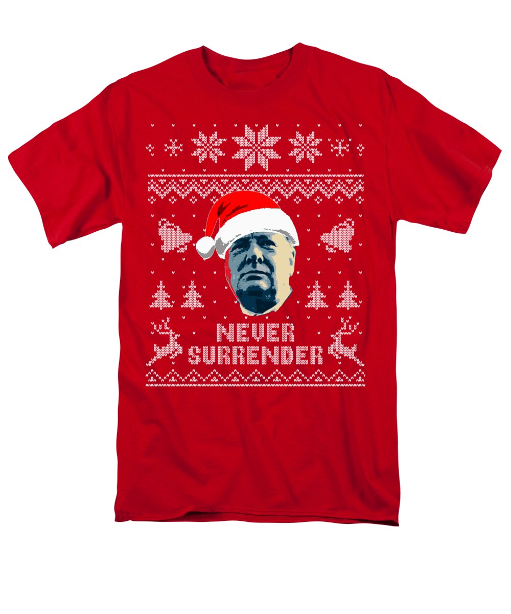 Christmas Men's T-Shirt (Regular Fit) featuring the digital art Winston Churchill Never Surrender Christmas by Megan Miller