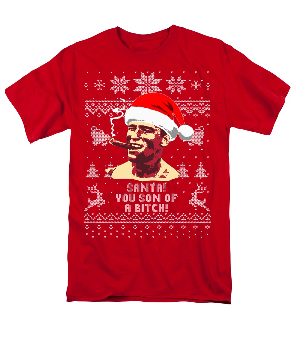 Santa Men's T-Shirt (Regular Fit) featuring the digital art Arnold Schwarzenegger Santa You Son Of A Bitch by Megan Miller