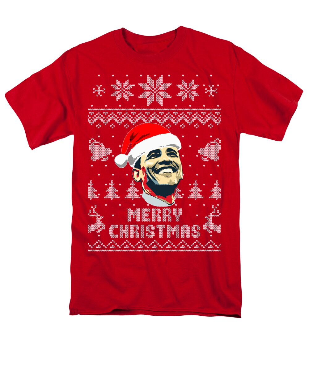 North America Men's T-Shirt (Regular Fit) featuring the digital art Barack Obama Merry Christmas by Megan Miller