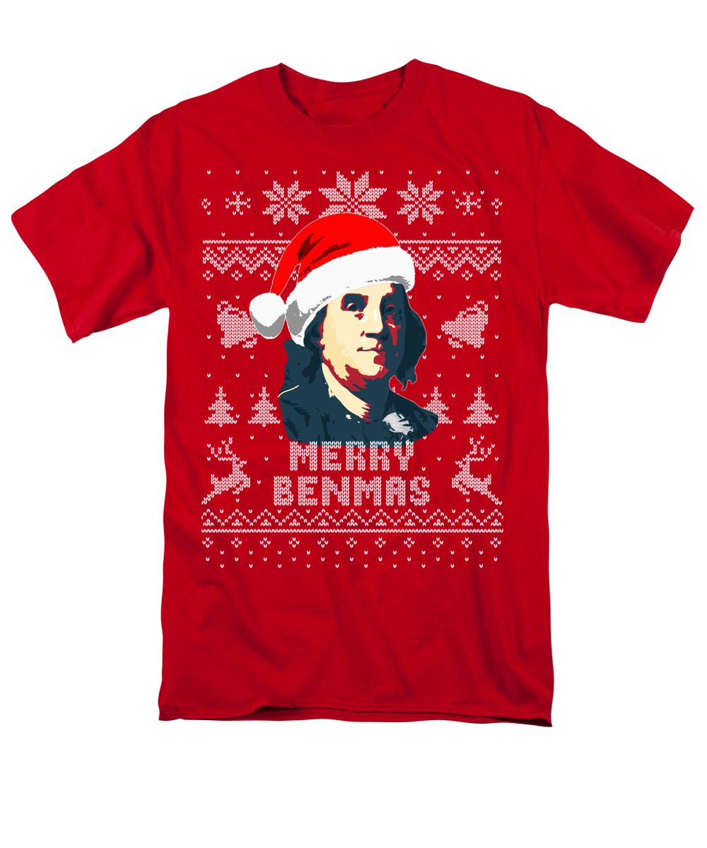 Santa Men's T-Shirt (Regular Fit) featuring the digital art Benjamin Franklin Merry Benmas by Megan Miller