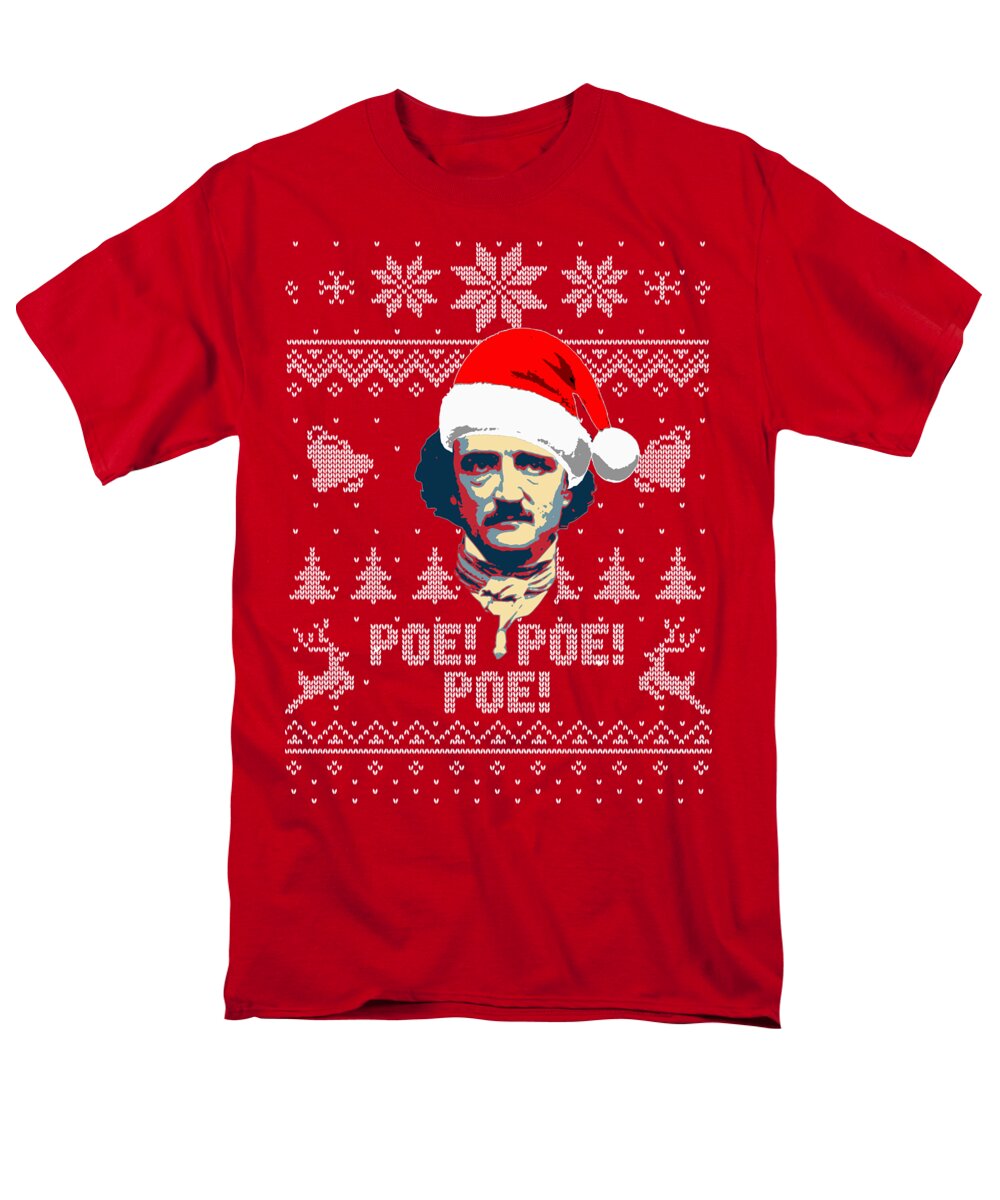 Santa Men's T-Shirt (Regular Fit) featuring the digital art Edgar Allan Poe Ho Ho Ho Poe Poe Poe by Megan Miller