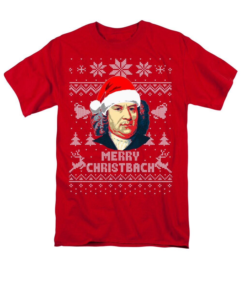 Santa Men's T-Shirt (Regular Fit) featuring the digital art Johann Sebastian Bach Merry Christbach by Megan Miller