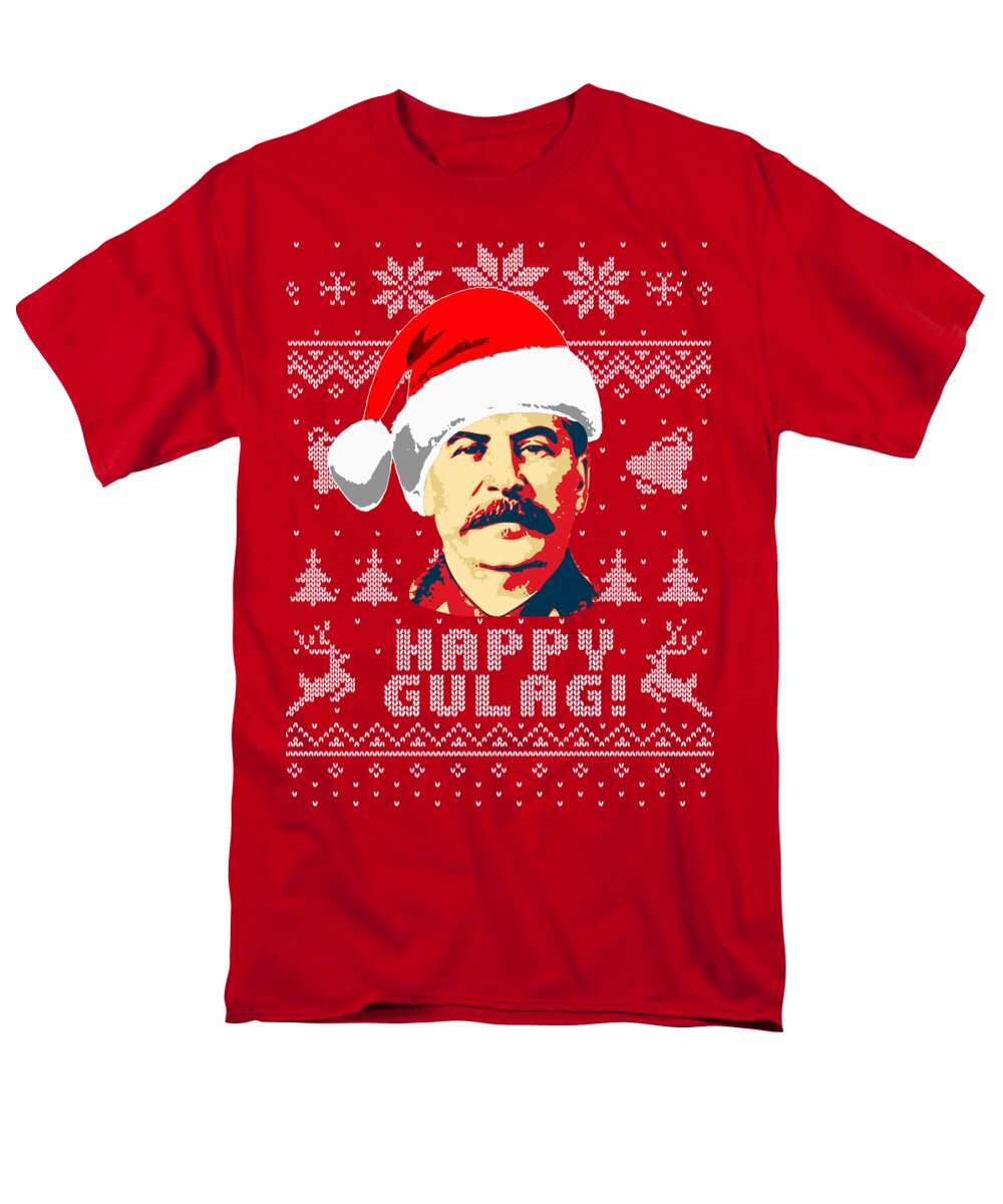 Santa Men's T-Shirt (Regular Fit) featuring the digital art Joseph Stalin Happy Gulag Christmas by Megan Miller