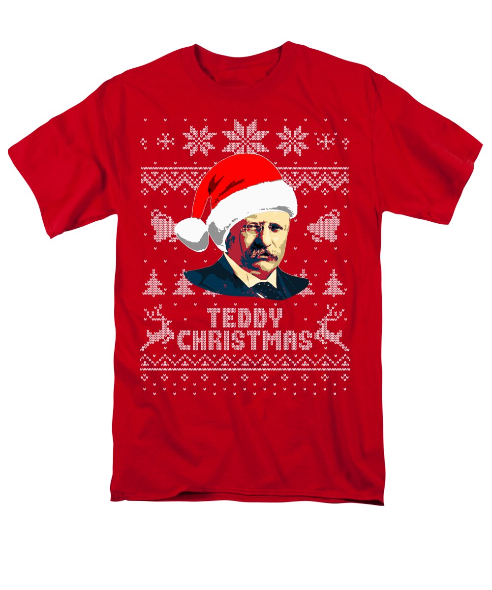 Santa Men's T-Shirt (Regular Fit) featuring the digital art Theodore Roosevelt Teddy Christmas by Megan Miller
