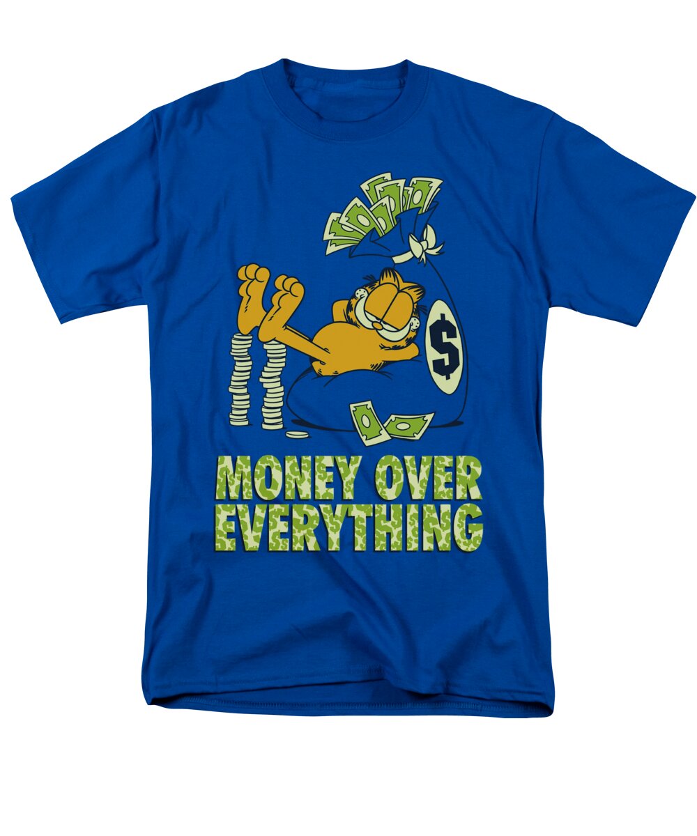 Garfield Men's T-Shirt (Regular Fit) featuring the digital art Garfield - Money Is Everything by Brand A