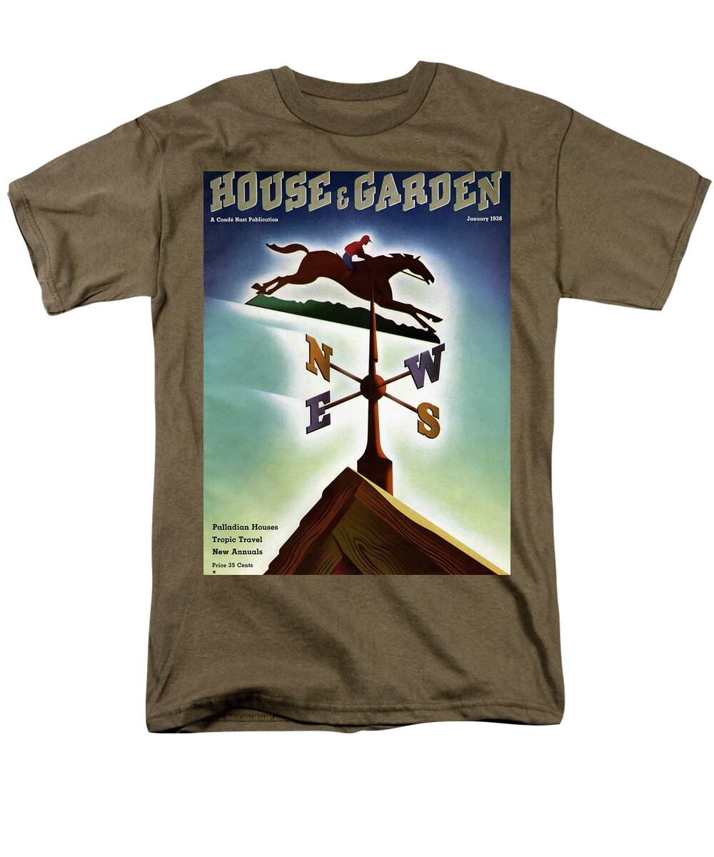 House And Garden Men's T-Shirt (Regular Fit) featuring the photograph A Weathervane With A Racehorse by Joseph Binder
