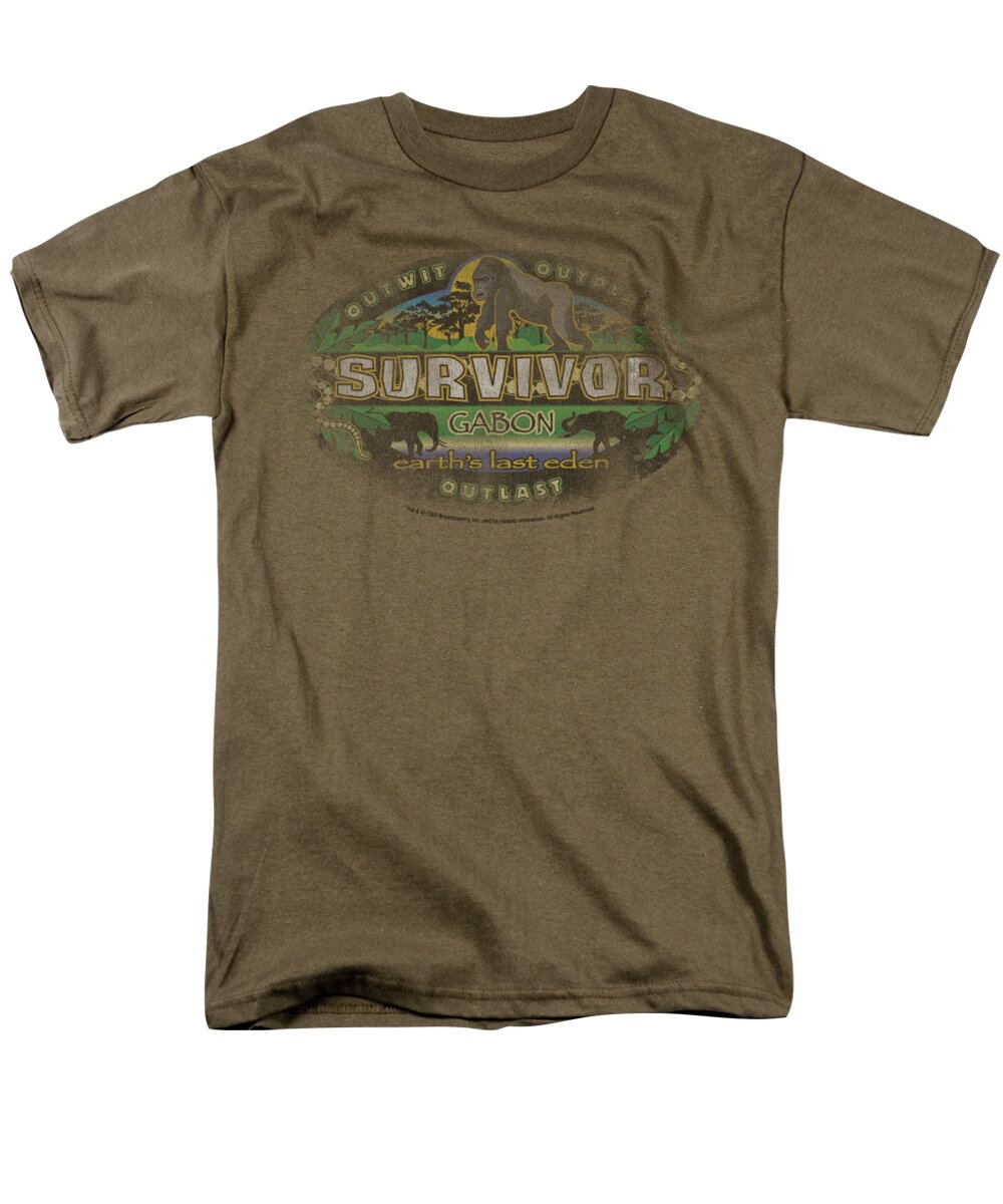 Survivor Men's T-Shirt (Regular Fit) featuring the digital art Survivor - Gabon Distressed by Brand A
