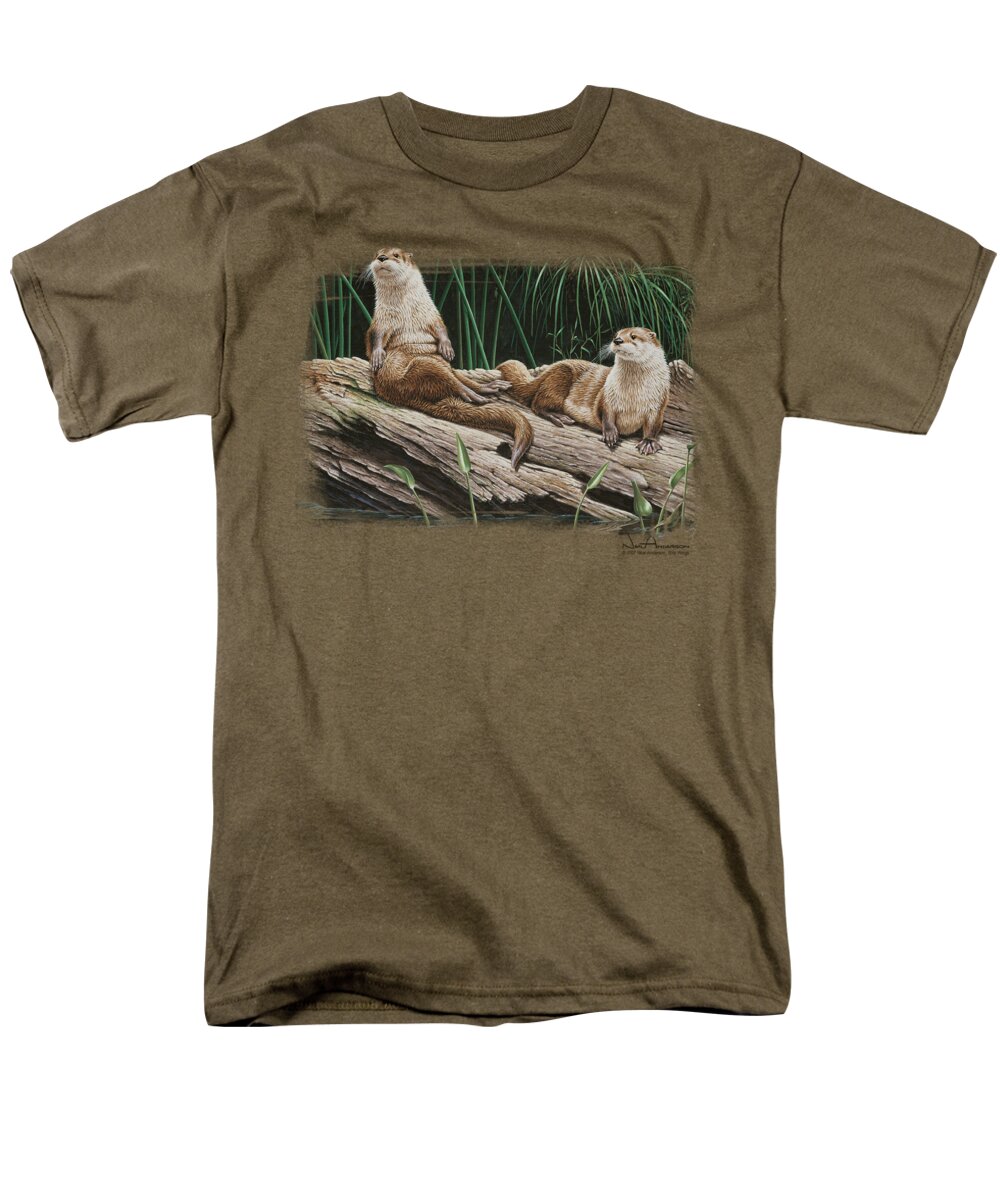Wildlife Men's T-Shirt (Regular Fit) featuring the digital art Wildlife - River Otters by Brand A