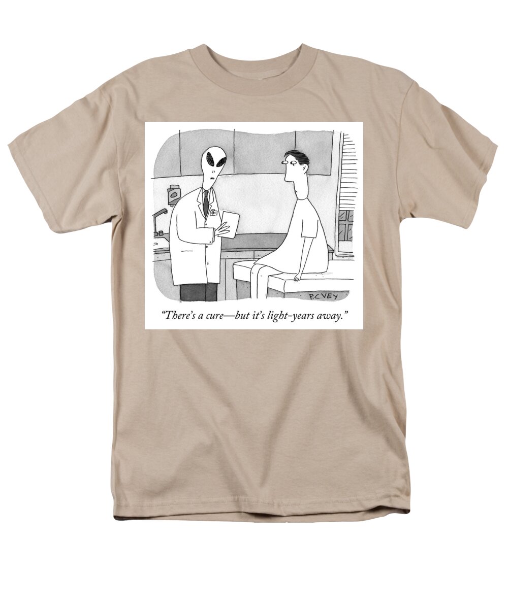 there's A Curebut It's Light Years Away. Men's T-Shirt (Regular Fit) featuring the drawing There is a cure but it is light years away by Peter C Vey