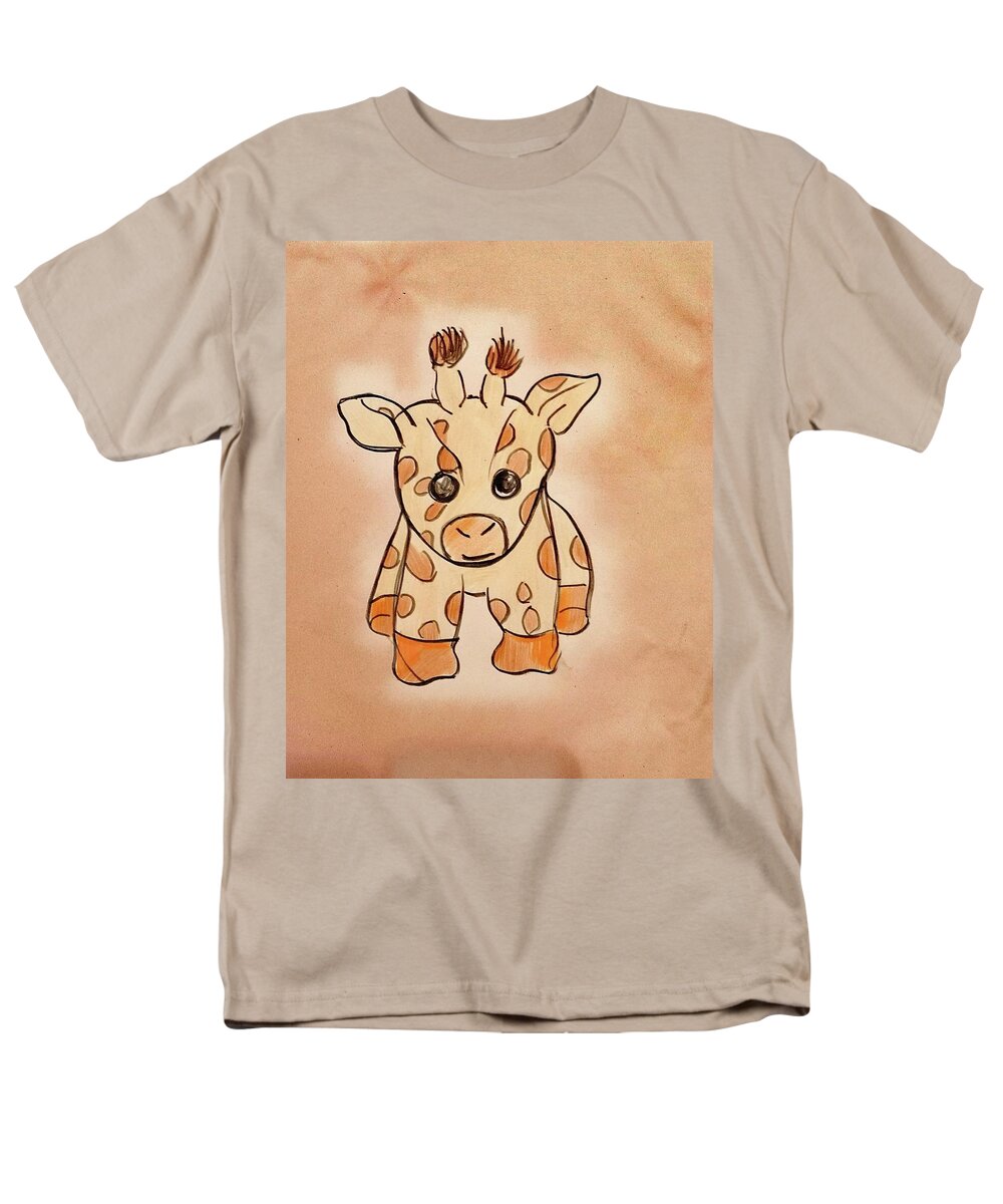 Baby Giraffe Men's T-Shirt (Regular Fit) featuring the drawing The Baby Giraffe loves you by Lala Randela