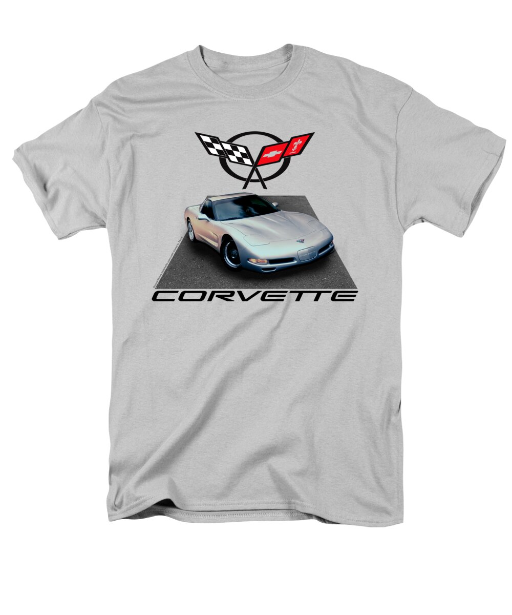  Men's T-Shirt (Regular Fit) featuring the digital art Chevrolet - Silver 01 Vette by Brand A