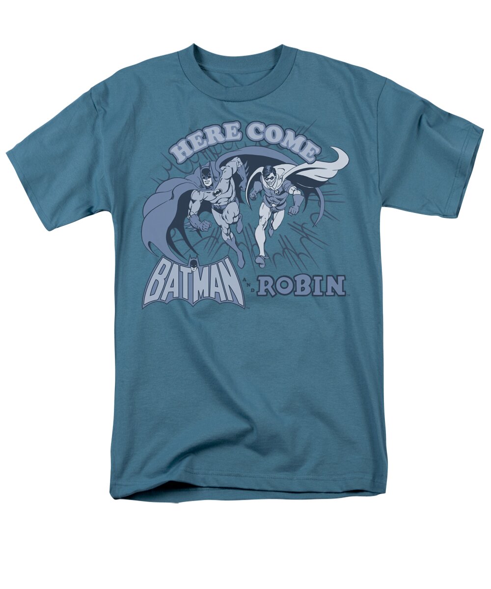 Dc Comics Men's T-Shirt (Regular Fit) featuring the digital art Dc - Here Come Batman And Robin by Brand A