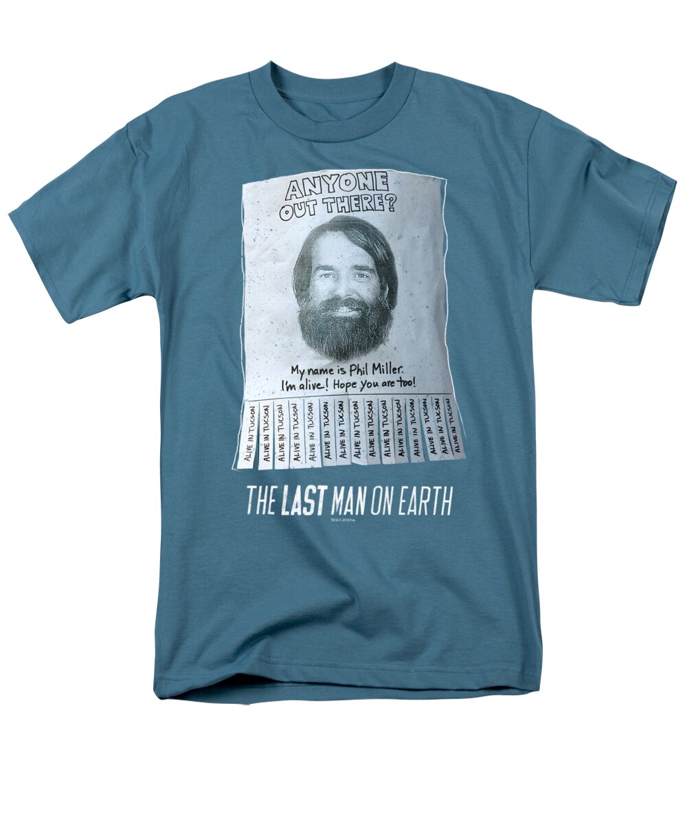 Men's T-Shirt (Regular Fit) featuring the digital art Last Man On Earth - Anyone Out There by Brand A