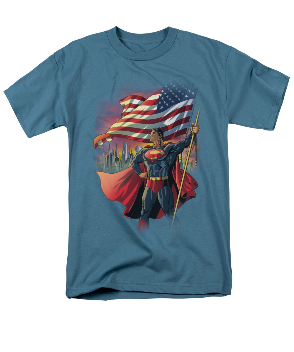 Superman Men's T-Shirt (Regular Fit) featuring the digital art Superman - American Hero by Brand A