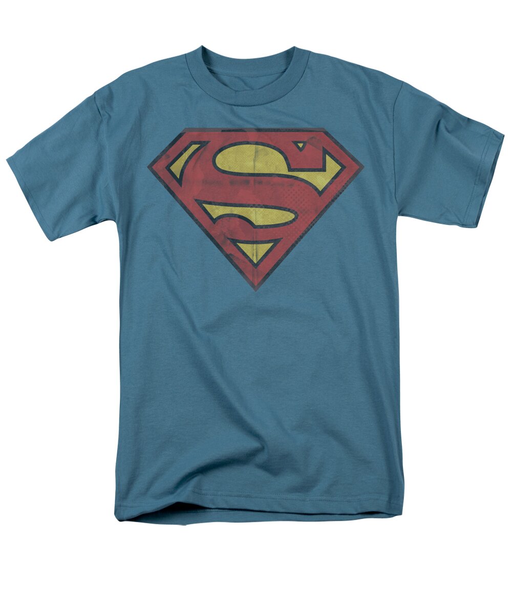 Superman Men's T-Shirt (Regular Fit) featuring the digital art Superman - Gritty Shield by Brand A