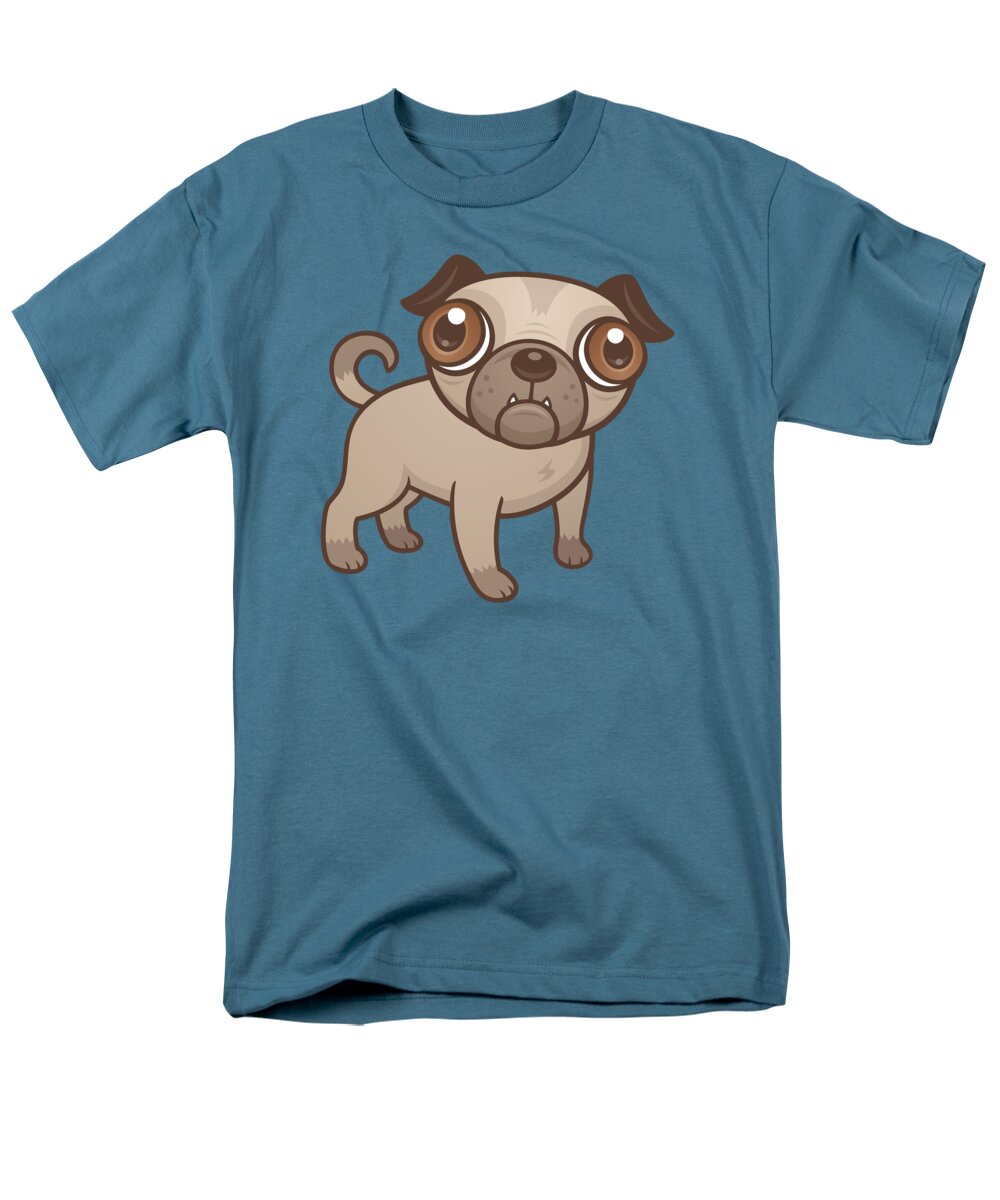 Brown Men's T-Shirt (Regular Fit) featuring the digital art Pug Puppy Cartoon by John Schwegel