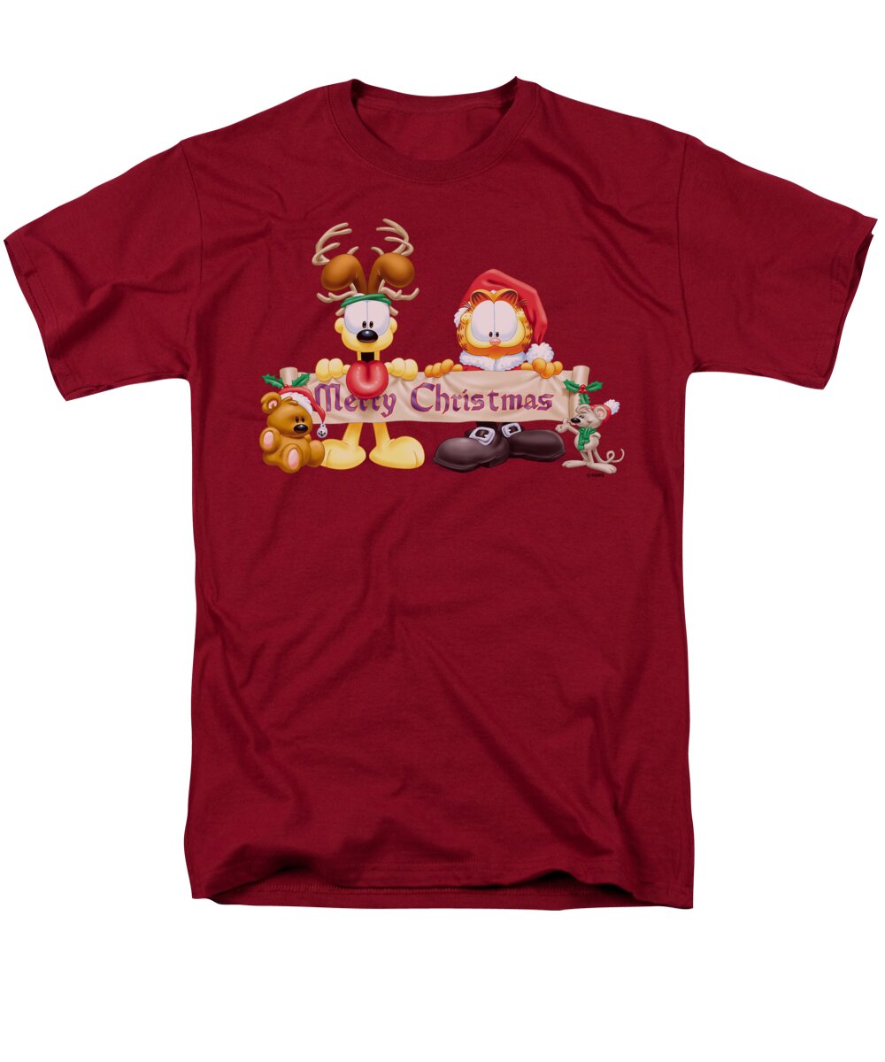 Garfield Men's T-Shirt (Regular Fit) featuring the digital art Garfield - Christmas Banner by Brand A