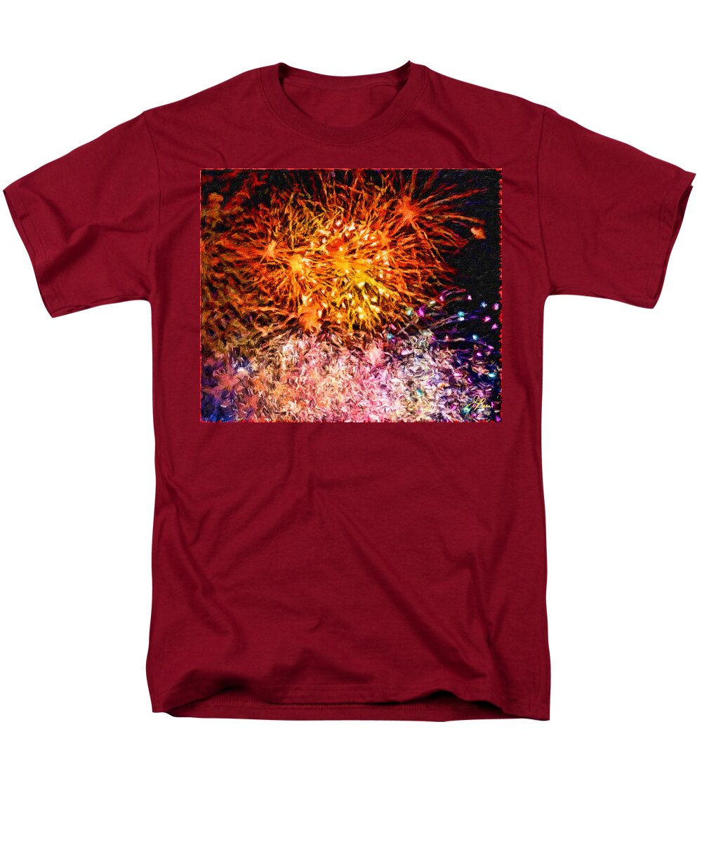 Close Up Photo Fireworks Men's T-Shirt (Regular Fit) featuring the painting Fireworks 11 by Joan Reese