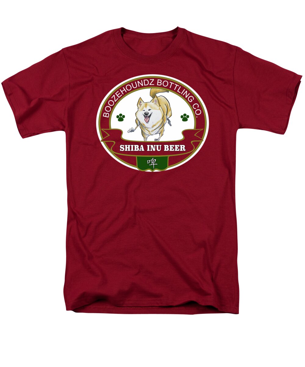 Beer Men's T-Shirt (Regular Fit) featuring the drawing Shiba Inu Beer by Canine Caricatures By John LaFree